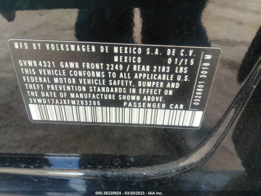 2015 VOLKSWAGEN JETTA SEDAN 1.8T SE - 3VWD17AJXFM283265
