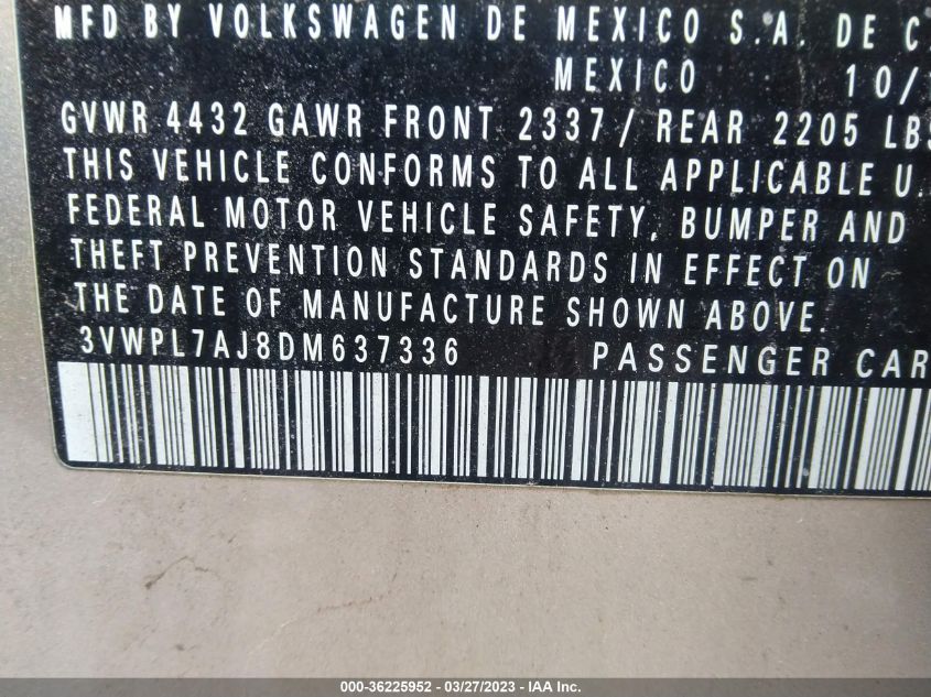 2013 VOLKSWAGEN JETTA SPORTWAGEN TDI W/SUNROOF - 3VWPL7AJ8DM637336