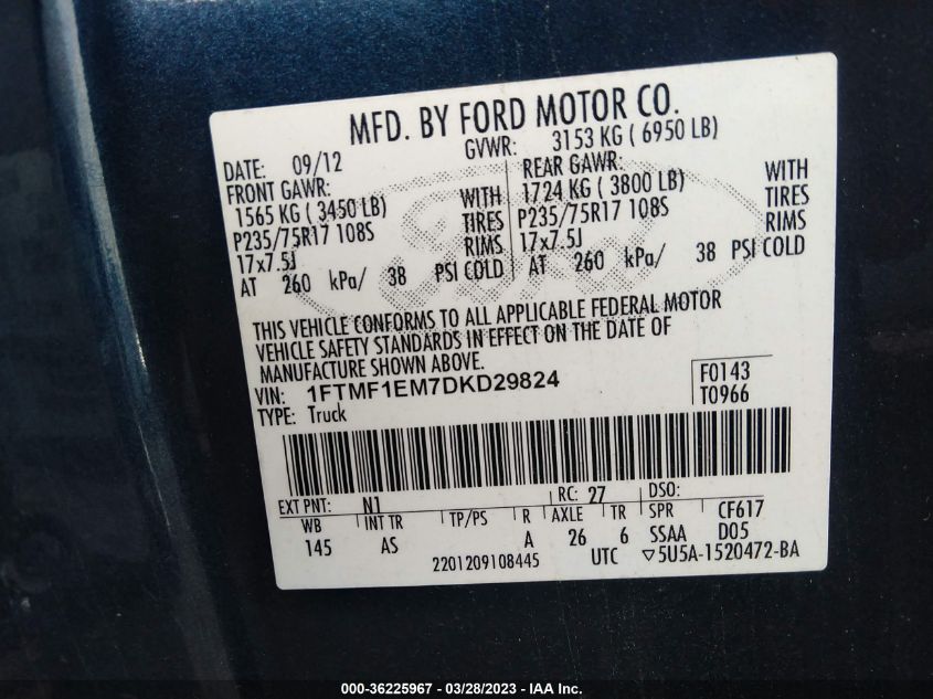 2013 FORD F-150 XL/STX/XLT - 1FTMF1EM7DKD29824