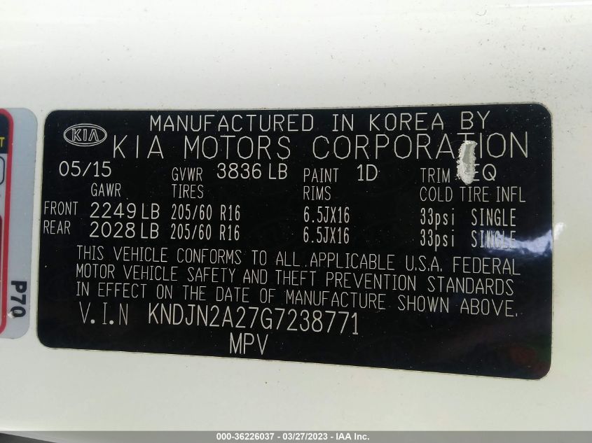 2016 KIA SOUL BASE - KNDJN2A27G7238771