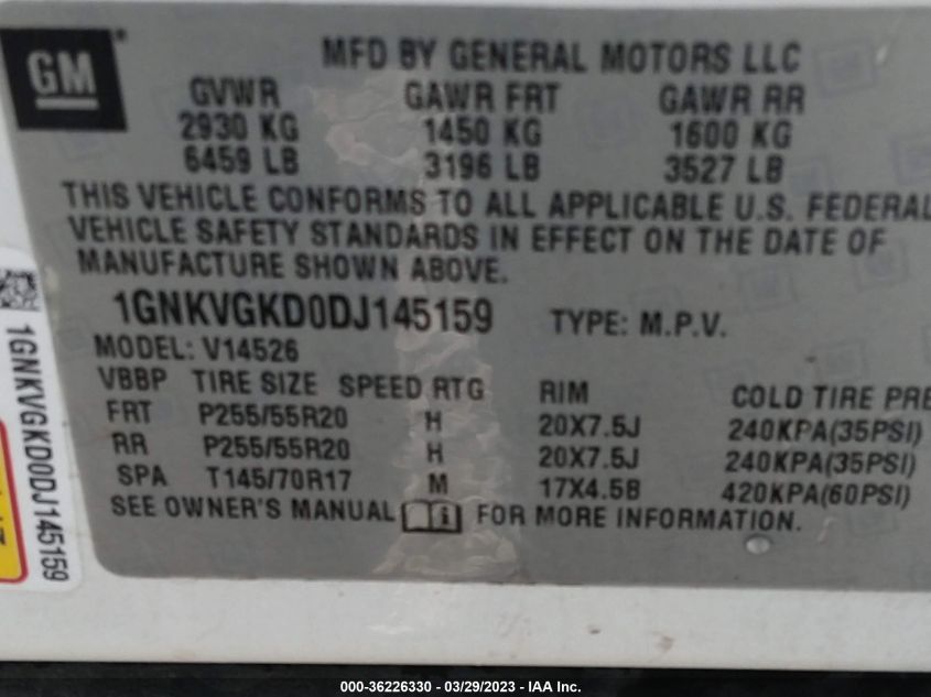2013 CHEVROLET TRAVERSE LT - 1GNKVGKD0DJ145159