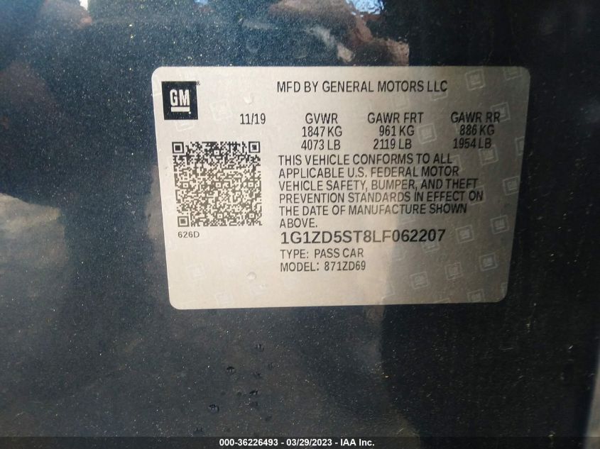 2020 CHEVROLET MALIBU LT - 1G1ZD5ST8LF062207