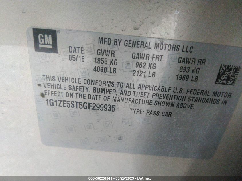 2016 CHEVROLET MALIBU LT - 1G1ZE5ST5GF299935