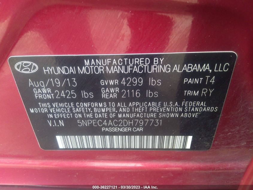 2013 HYUNDAI SONATA SE - 5NPEC4AC2DH797731