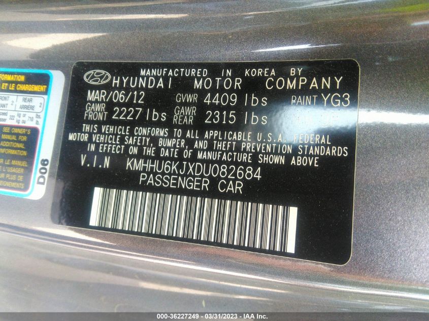 2013 HYUNDAI GENESIS COUPE 3.8 GRAND TOURING KMHHU6KJXDU082684