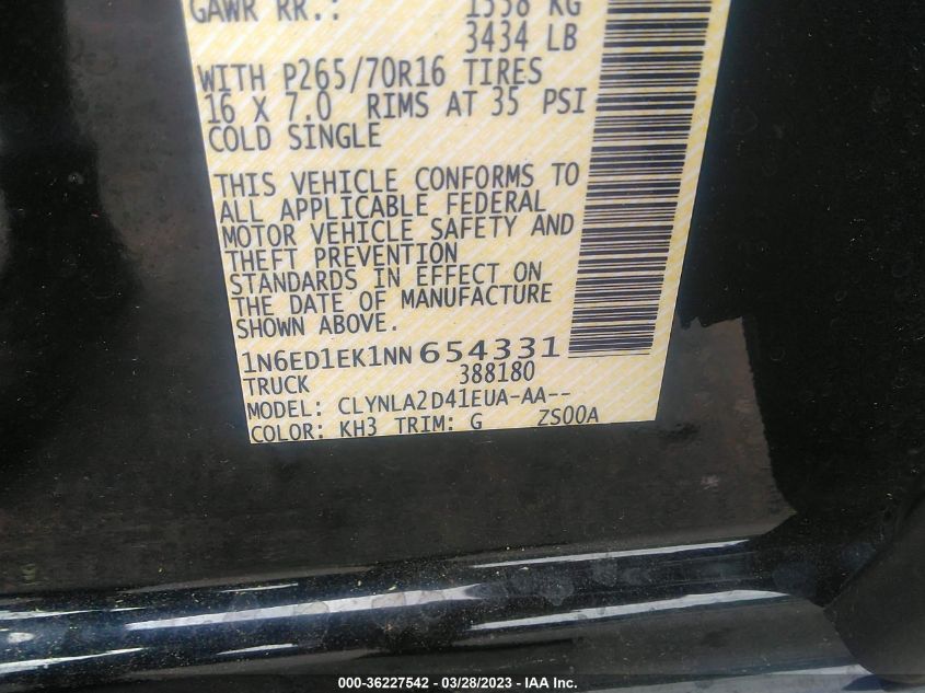 2022 NISSAN FRONTIER S - 1N6ED1EK1NN654331