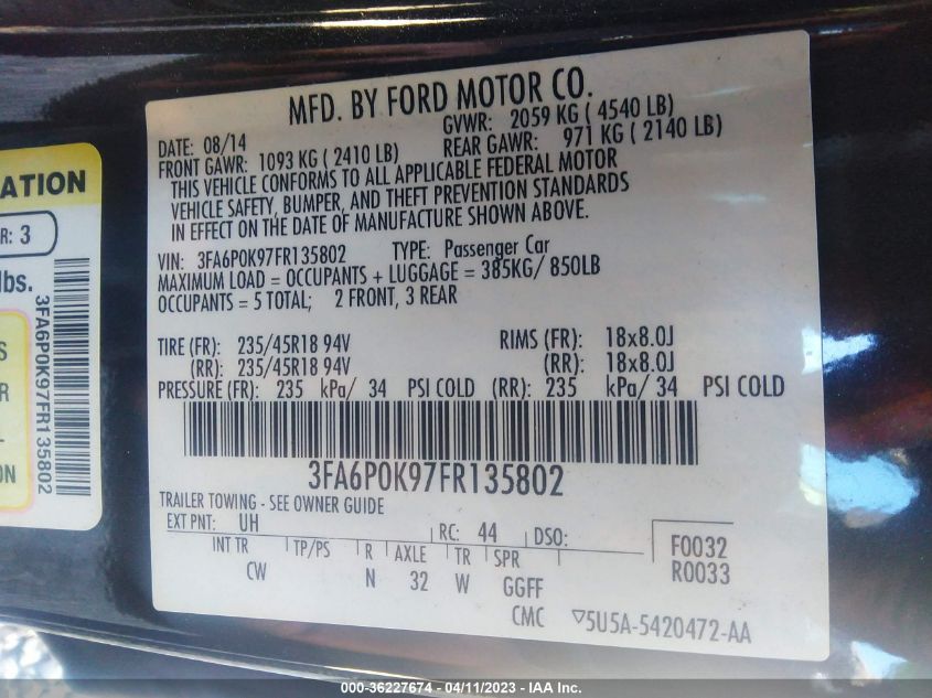 2015 FORD FUSION TITANIUM - 3FA6P0K97FR135802