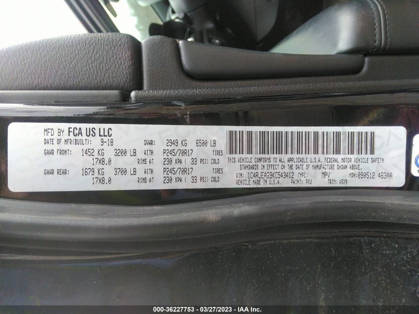 2019 JEEP GRAND CHEROKEE LAREDO E - 1C4RJEAG9KC543412