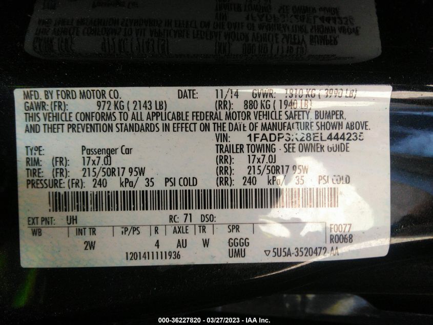2014 FORD FOCUS SE - 1FADP3K28EL444235
