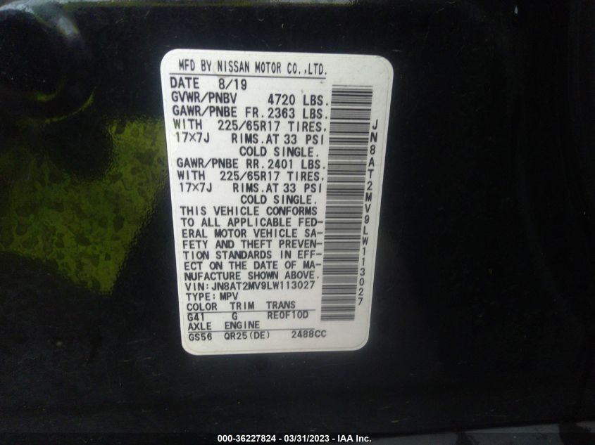 2020 NISSAN ROGUE SV - JN8AT2MV9LW113027
