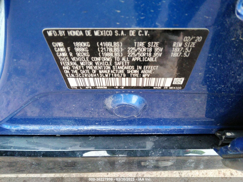 VIN 3CZRU6H13LM718679 2020 HONDA HR-V SPORT