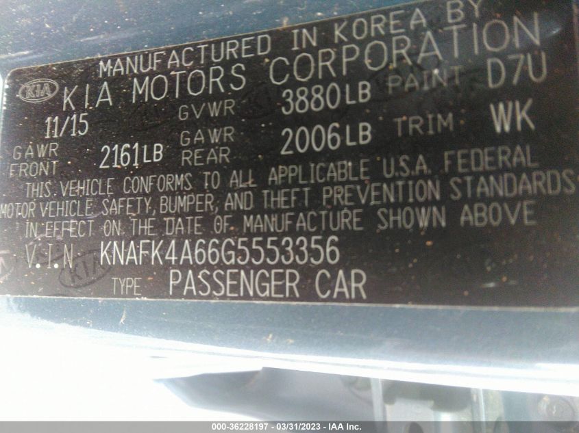 2016 KIA FORTE LX - KNAFK4A66G5553356