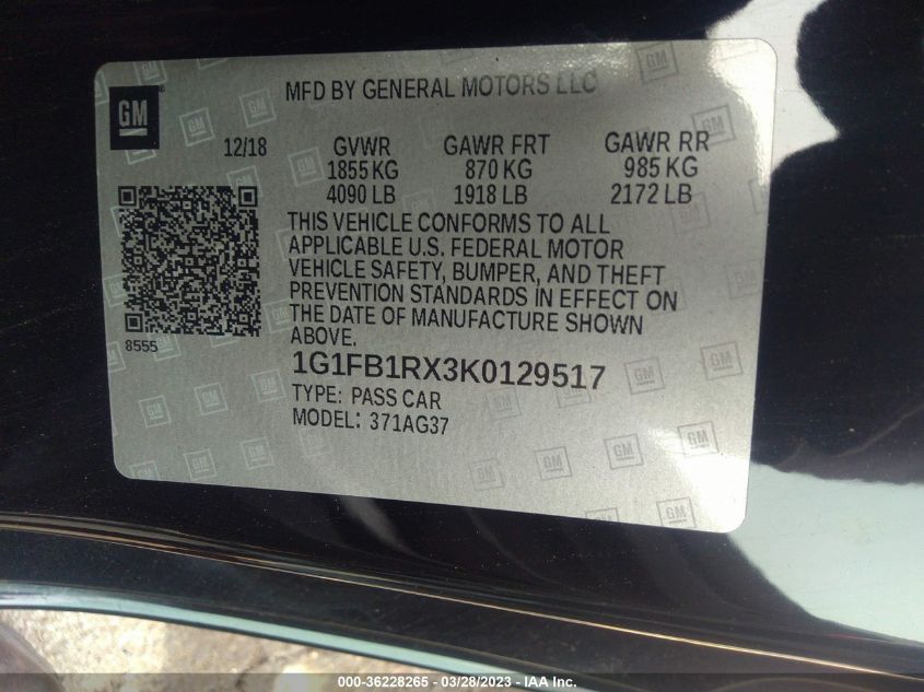 2019 CHEVROLET CAMARO 1LT - 1G1FB1RX3K0129517
