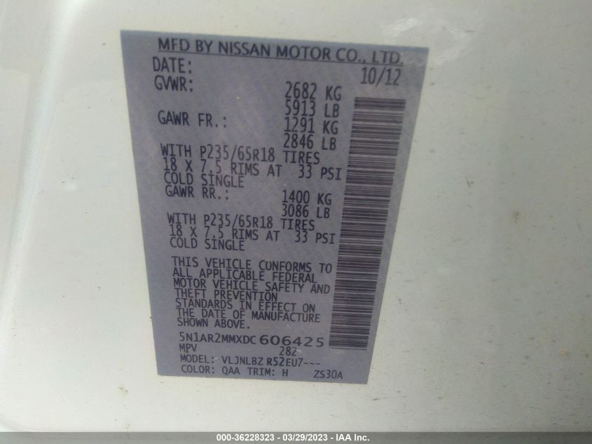 2013 NISSAN PATHFINDER S - 5N1AR2MMXDC606425