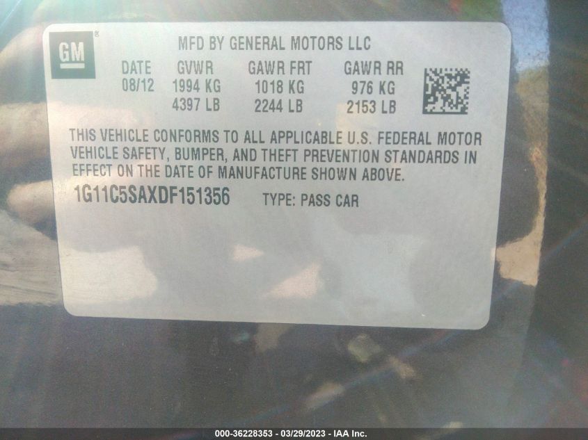 2013 CHEVROLET MALIBU LT - 1G11C5SAXDF151356
