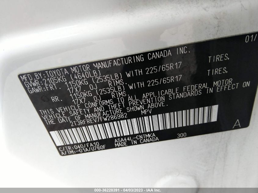 2015 TOYOTA RAV4 XLE - 2T3RFREV7FW286982