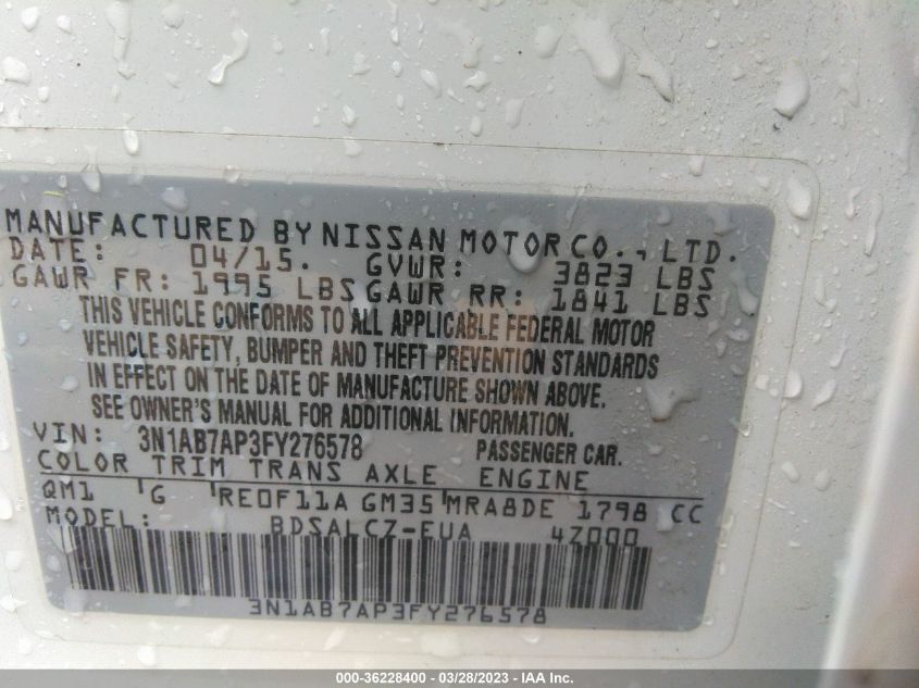 2015 NISSAN SENTRA S - 3N1AB7AP3FY276578