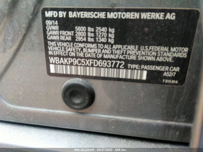 2015 BMW 5 SERIES 550I XDRIVE - WBAKP9C5XFD693772