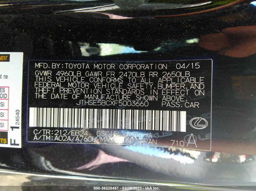 2015 LEXUS RC 350 - JTHSE5BCXF5003660