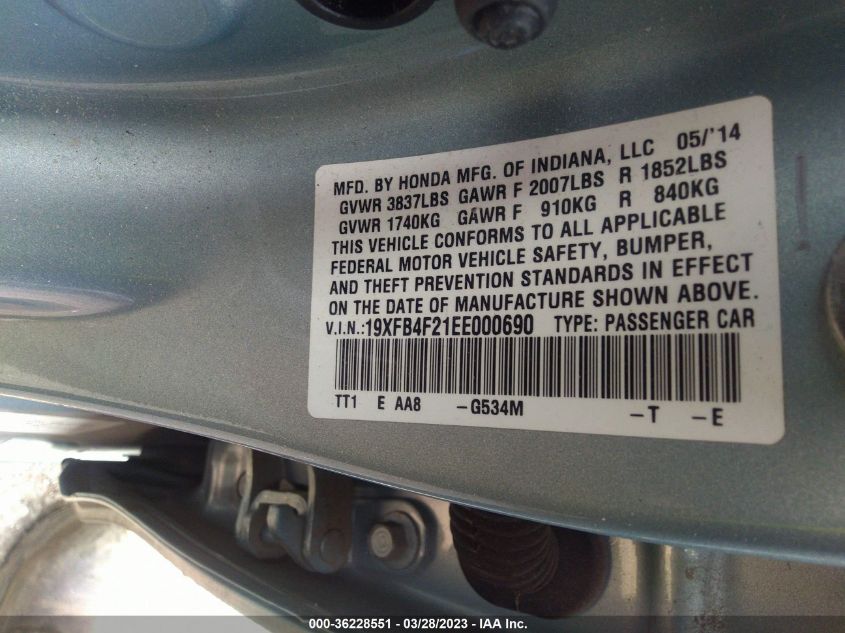 2014 HONDA CIVIC HYBRID - 19XFB4F21EE000690