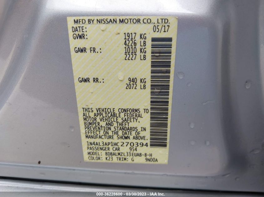 2017 NISSAN ALTIMA 2.5 SV - 1N4AL3AP1HC270394