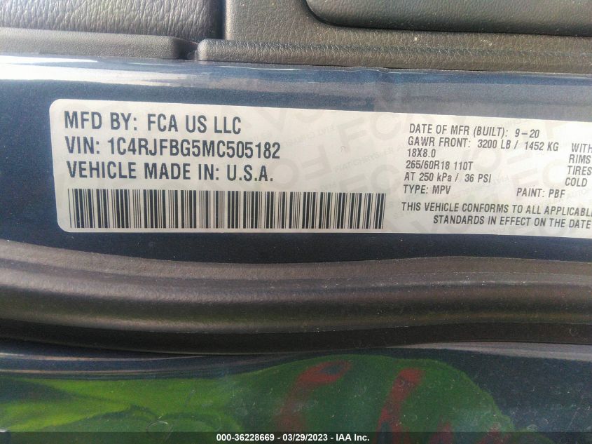 2021 JEEP GRAND CHEROKEE LIMITED - 1C4RJFBG5MC505182