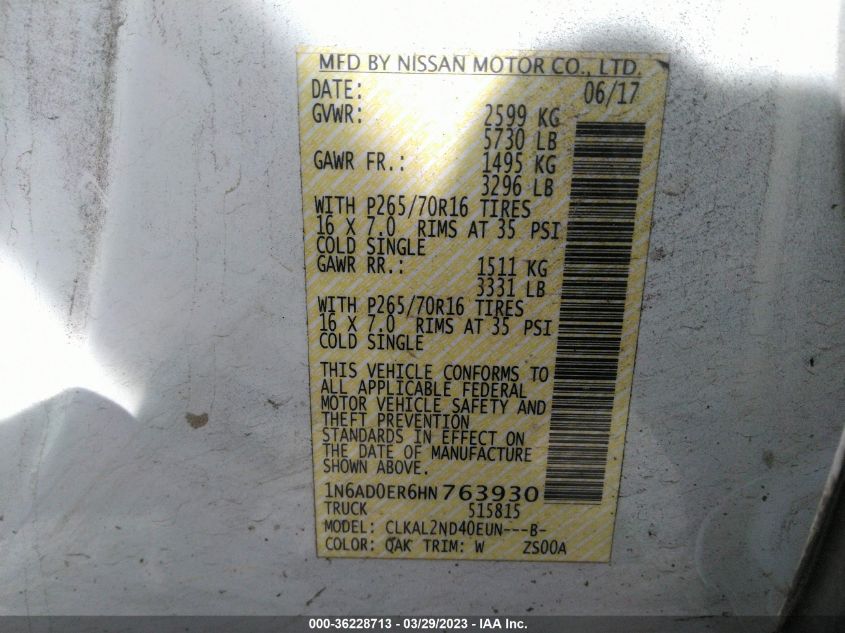 2017 NISSAN FRONTIER SV V6 - 1N6AD0ER6HN763930