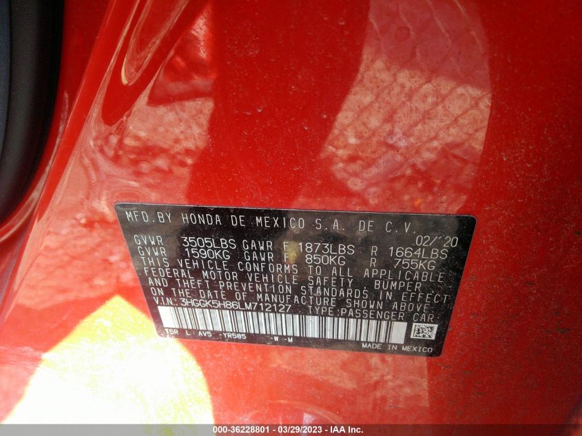 2020 HONDA FIT EX - 3HGGK5H86LM712127