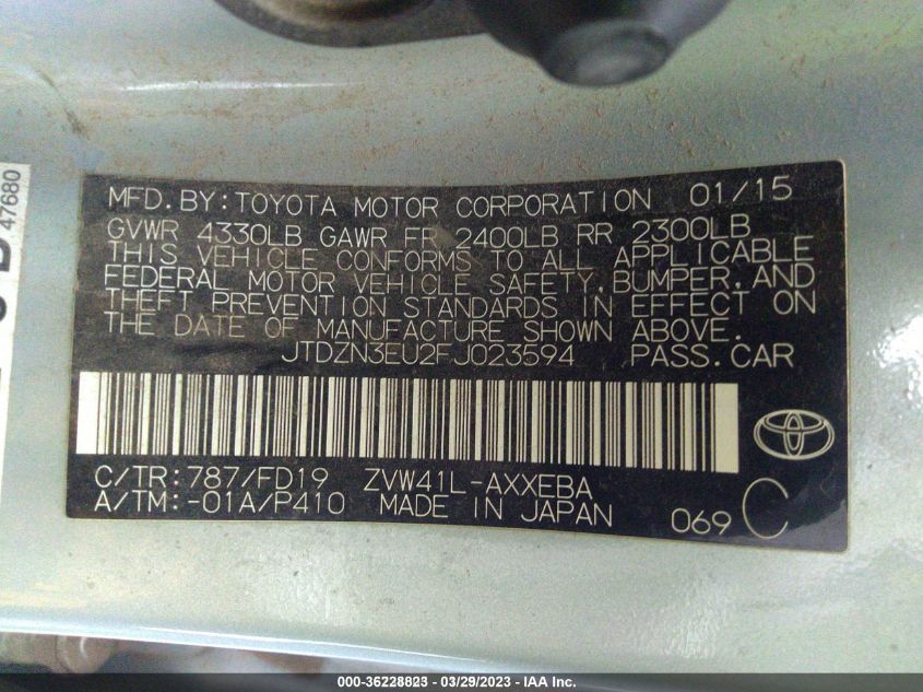 2015 TOYOTA PRIUS V TWO/FIVE/THREE/FOUR - JTDZN3EU2FJ023594