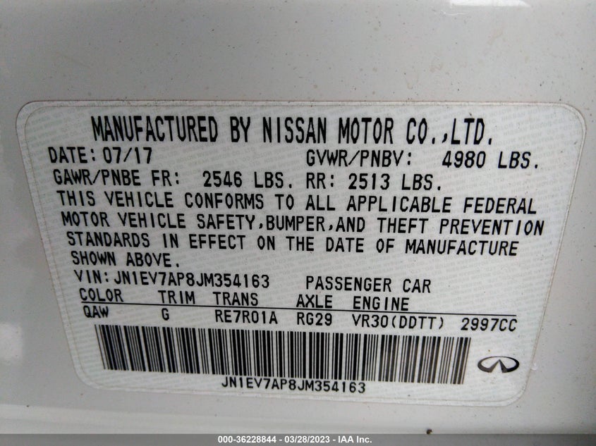 VIN JN1EV7AP8JM354163 2018 INFINITI Q50 3.0T SPORT