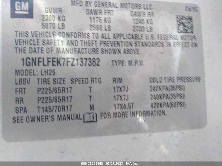 2015 CHEVROLET EQUINOX LT - 1GNFLFEK7F2137382