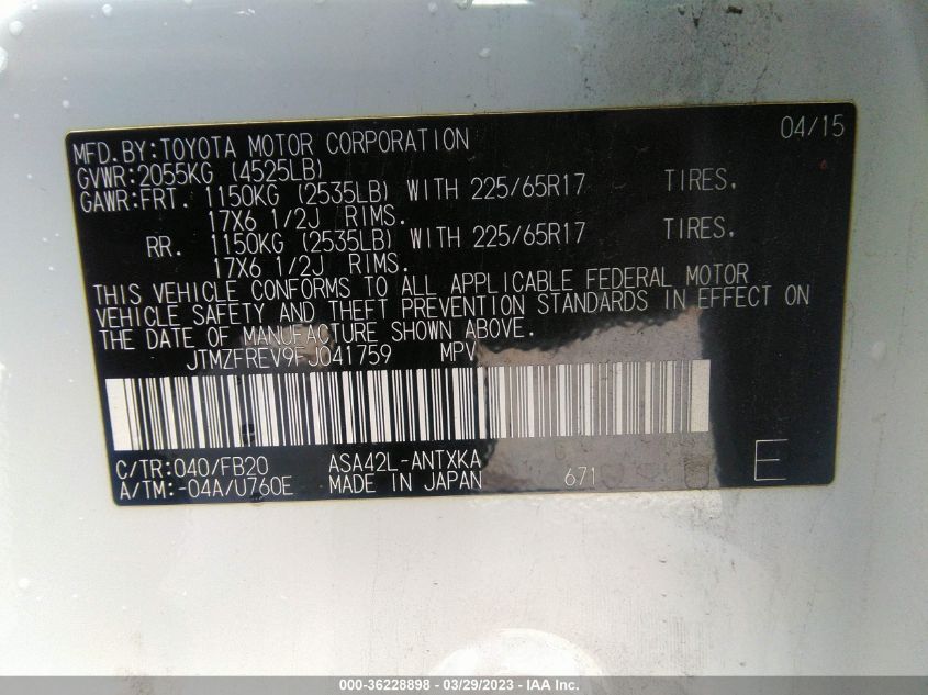 2015 TOYOTA RAV4 LE - JTMZFREV9FJ041759