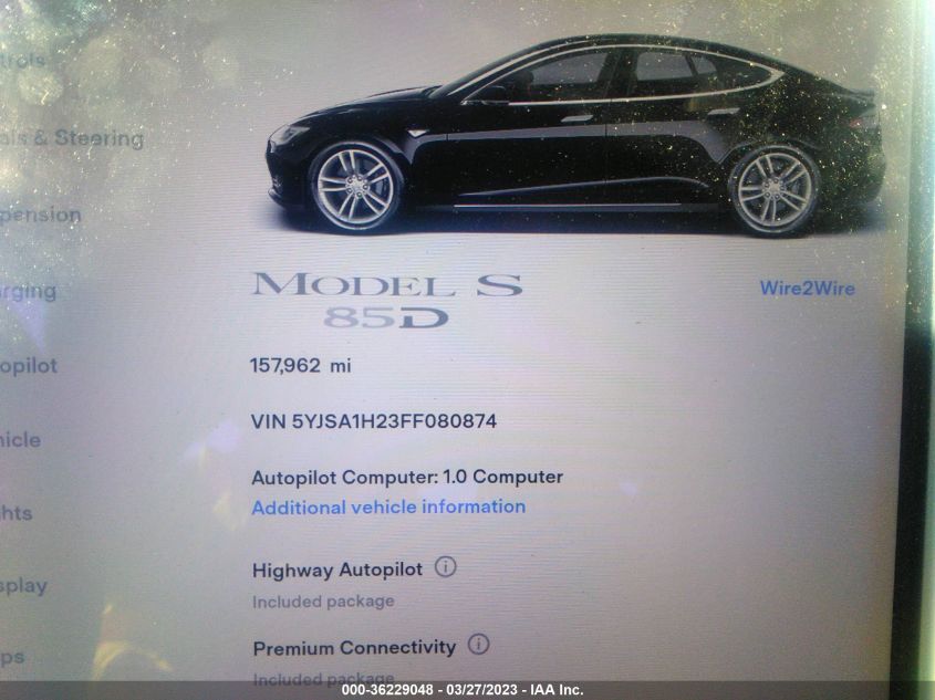 2015 TESLA MODEL S 85D/P85D/70D/90D/P90D - 5YJSA1H23FF080874