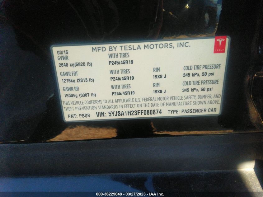 2015 TESLA MODEL S 85D/P85D/70D/90D/P90D - 5YJSA1H23FF080874