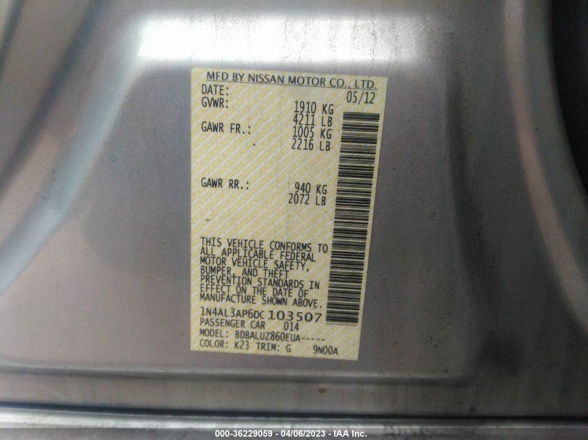 2013 NISSAN ALTIMA 2.5 SV - 1N4AL3AP6DC103507