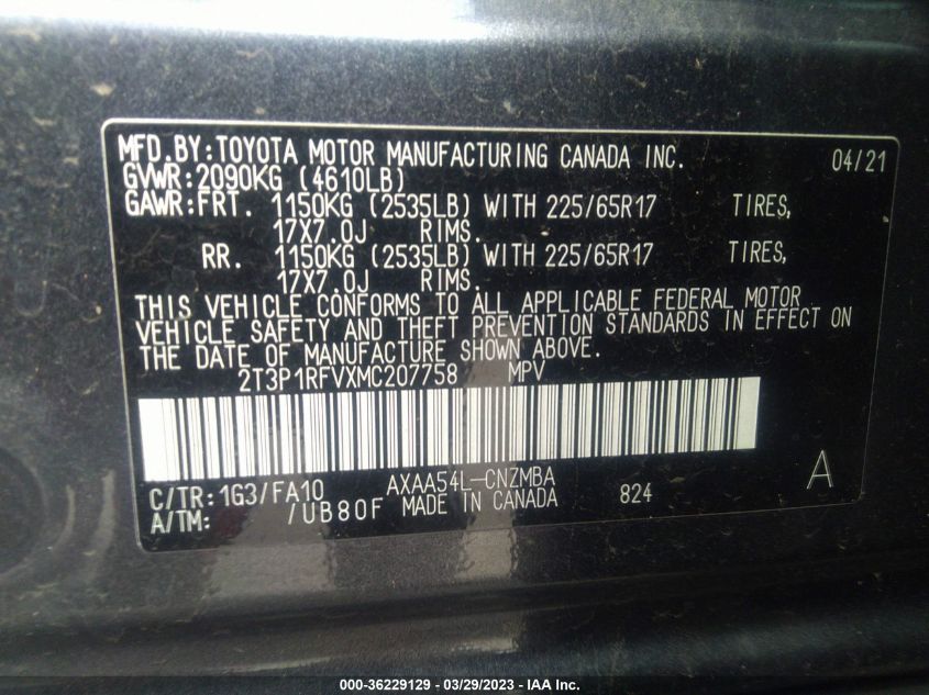 2021 TOYOTA RAV4 XLE - 2T3P1RFVXMC207758