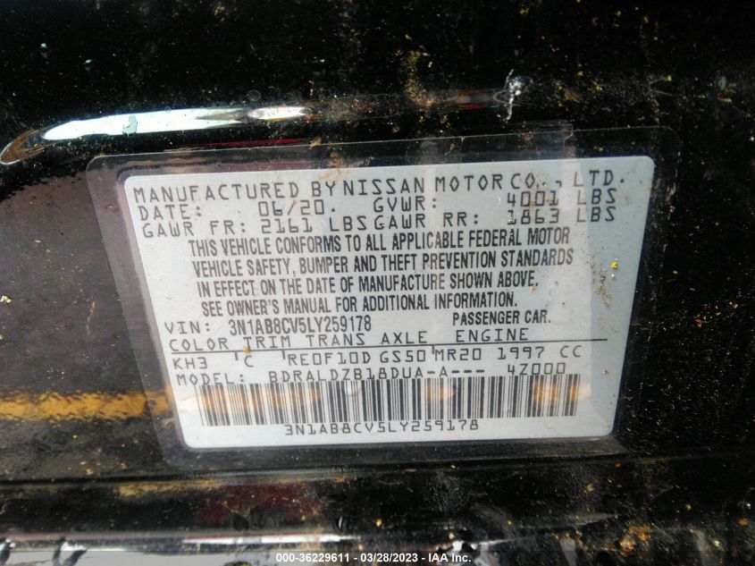 2020 NISSAN SENTRA SV - 3N1AB8CV5LY259178