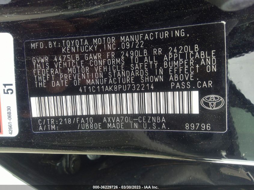 2023 TOYOTA CAMRY LE - 4T1C11AK8PU732214