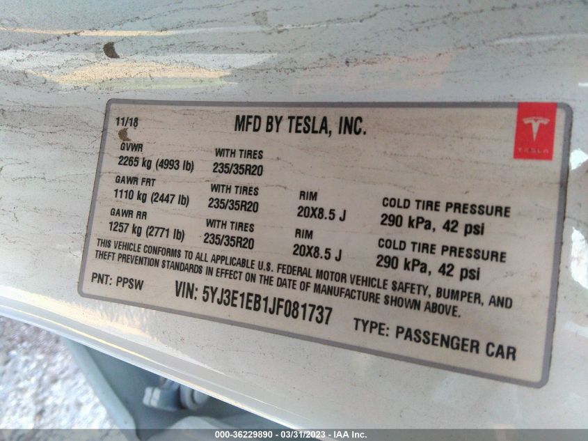 2018 TESLA MODEL 3 LONG RANGE - 5YJ3E1EB1JF081737