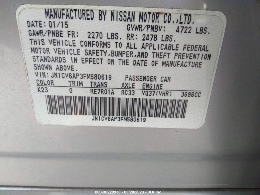 2015 INFINITI Q40 JN1CV6AP3FM580619