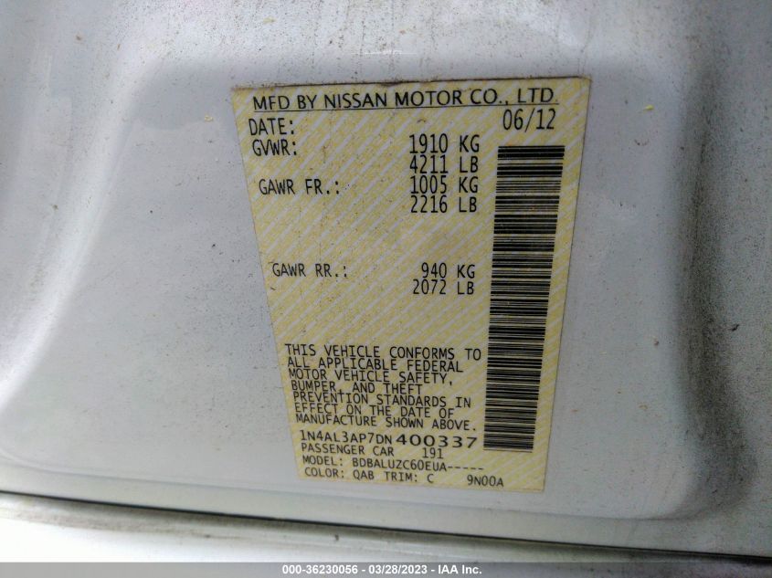 2013 NISSAN ALTIMA 2.5 SV - 1N4AL3AP7DN400337
