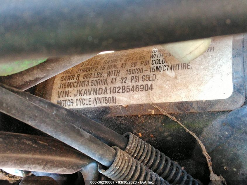 2002 KAWASAKI VN750 JKAVNDA102B546904