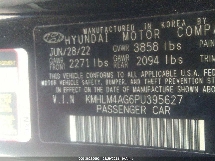 2023 HYUNDAI ELANTRA SEL - KMHLM4AG6PU395627