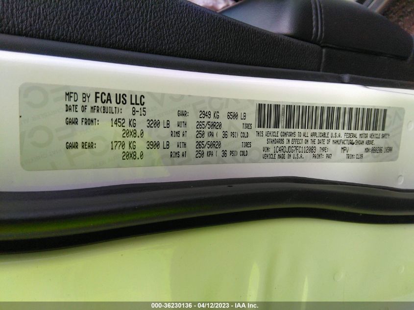 2015 DODGE DURANGO LIMITED - 1C4RDJDG7FC112083