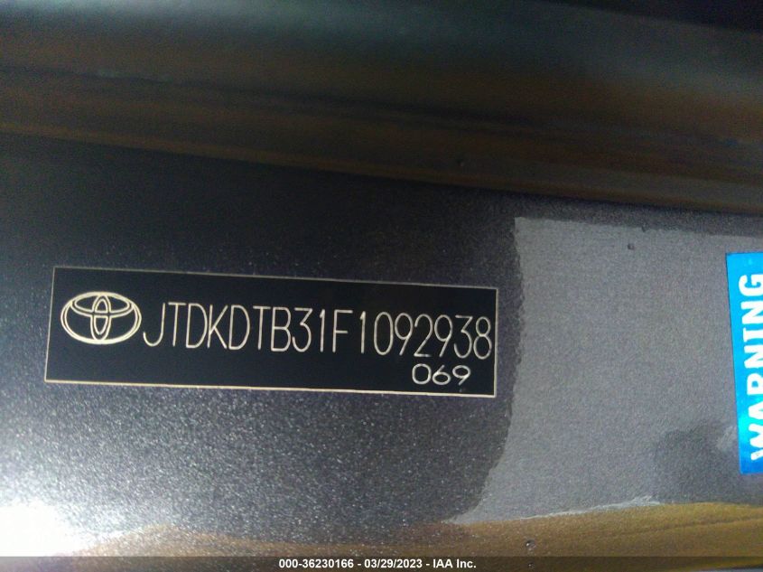 2015 TOYOTA PRIUS C ONE/TWO/THREE/FOUR - JTDKDTB31F1092938