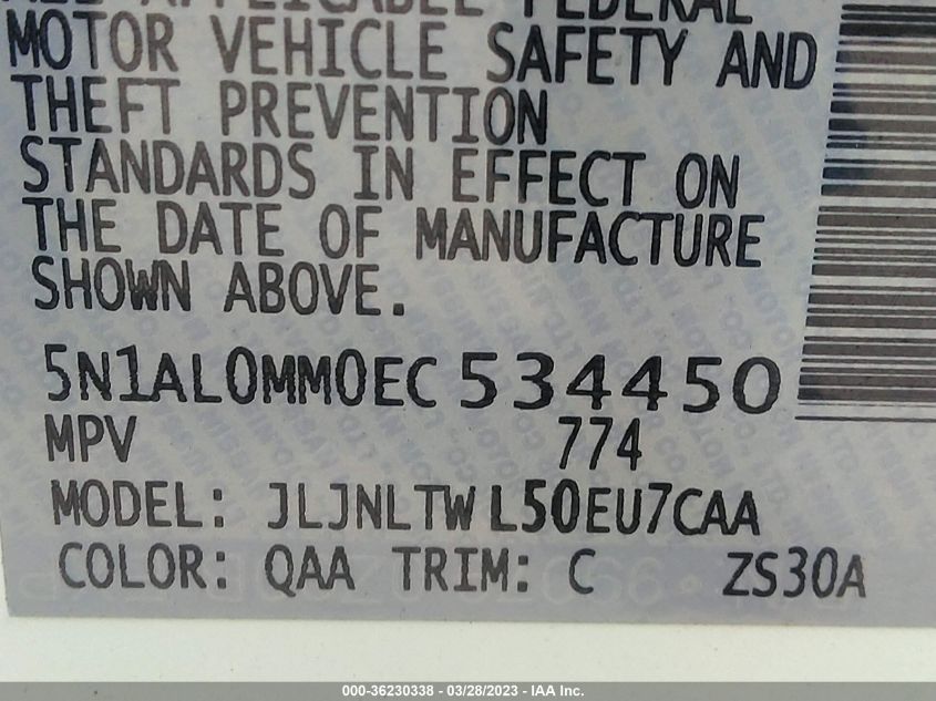 2014 INFINITI QX60 - 5N1AL0MM0EC534450