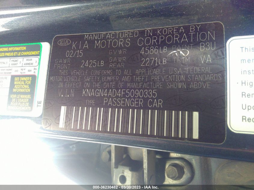 2015 KIA OPTIMA HYBRID EX - KNAGN4AD4F5090335