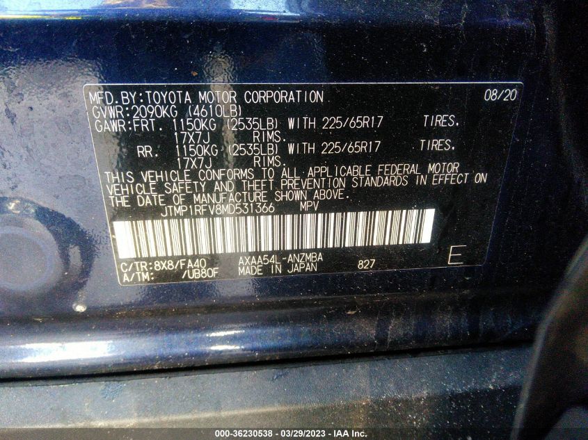 2021 TOYOTA RAV4 XLE - JTMP1RFV8MD531366