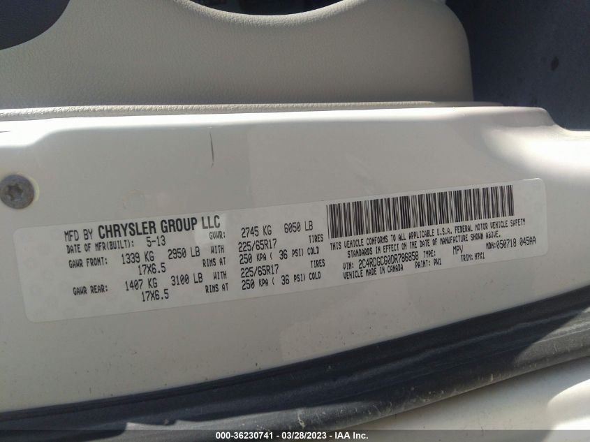 2013 DODGE GRAND CARAVAN SXT - 2C4RDGCG0DR786858