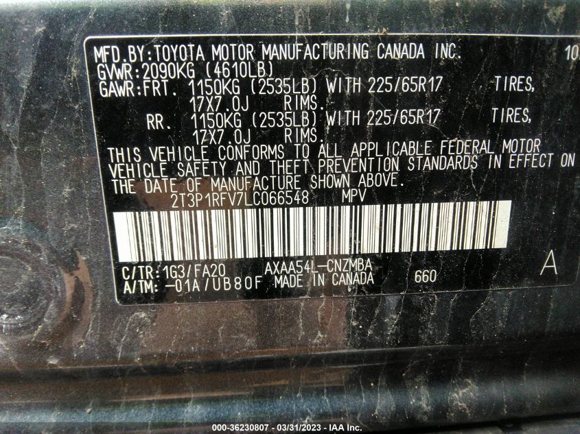 2020 TOYOTA RAV4 XLE - 2T3P1RFV7LC066548